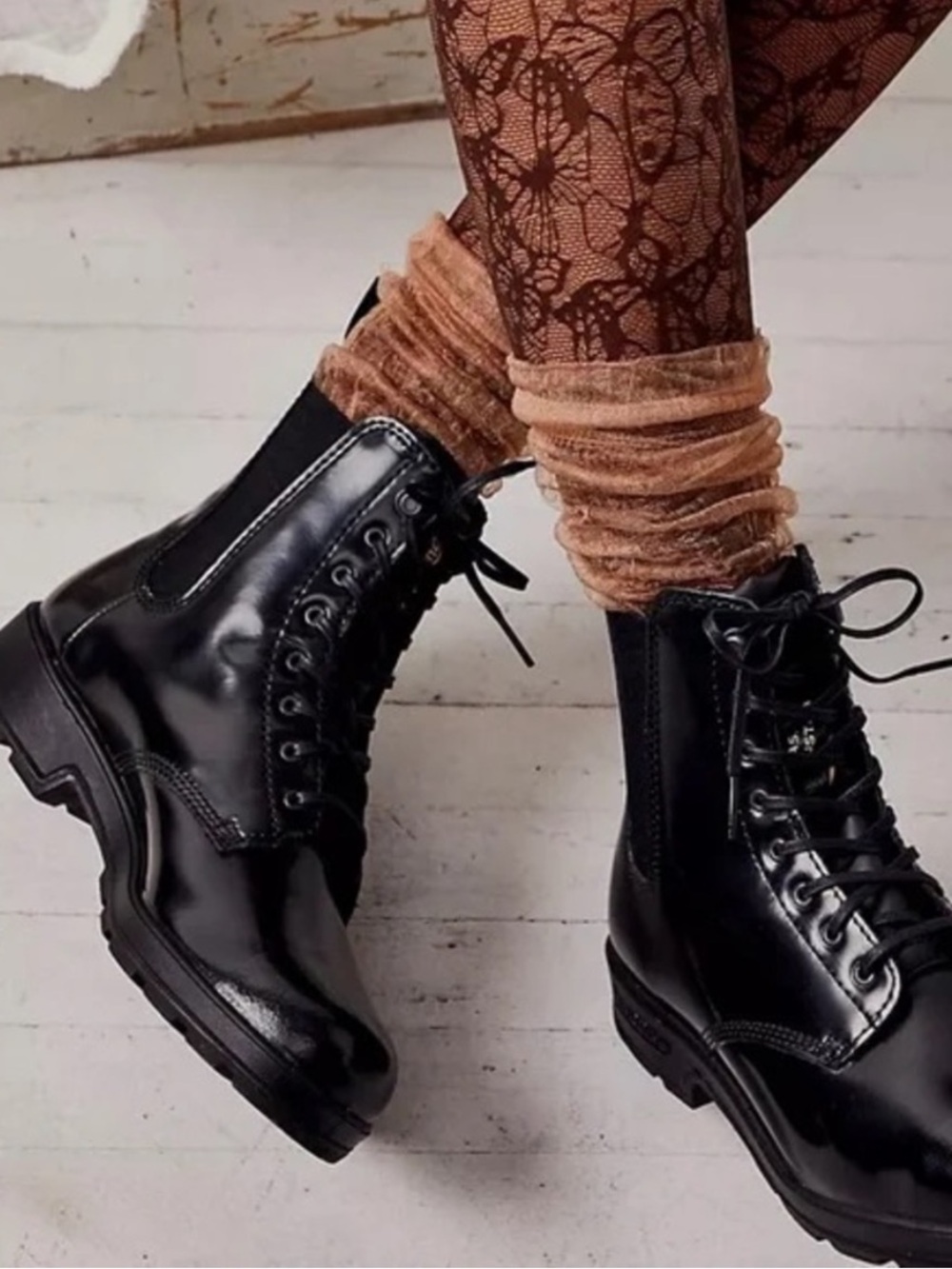 Blundstone Lace Up Gore Boots Patent Leather US 7.5 black